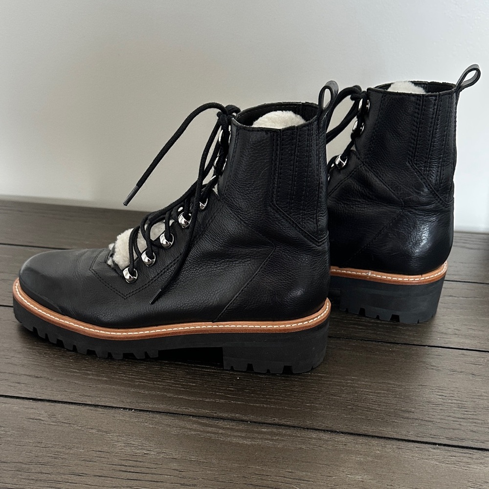 Marc Fisher Black Lace-Up Boots with Brown Sole
